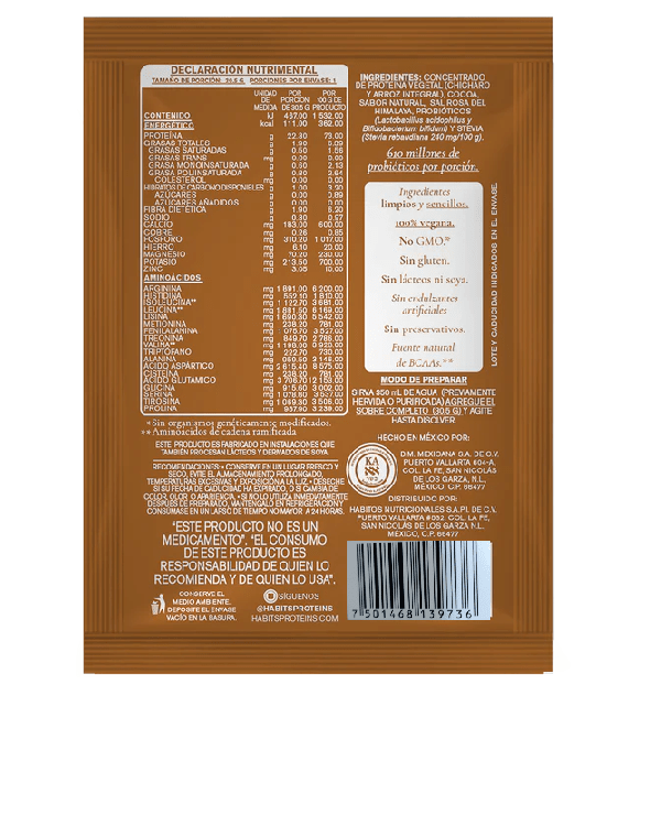 HABITS Suplementos Habits, Caja de Proteína Probiótica 16 Sobres de 30.5 g (Cacao)