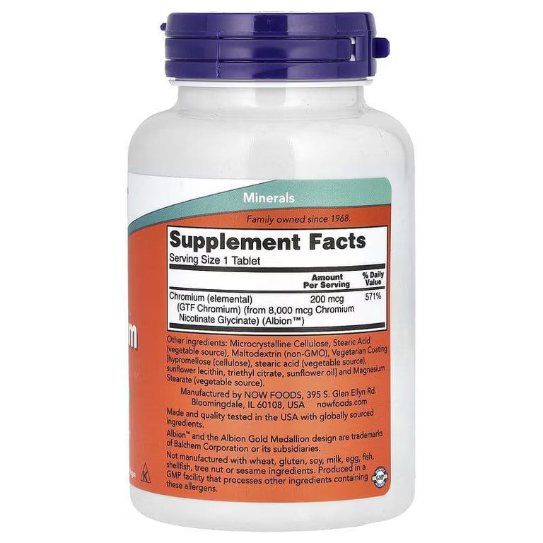 Now Foods, GTF Cromo 200 mcg (100 tabletas)