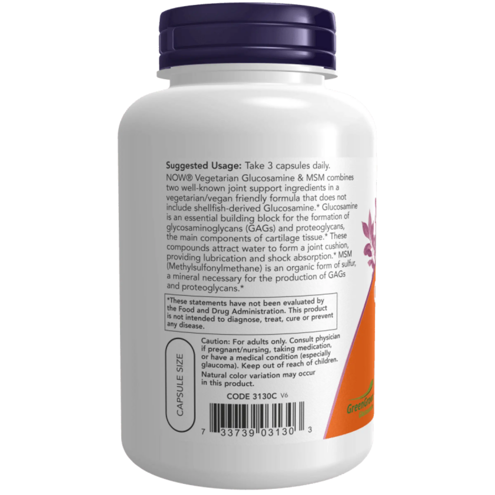 Now Foods, Glucosamina Vegetariana y MSM (120 cápsulas)