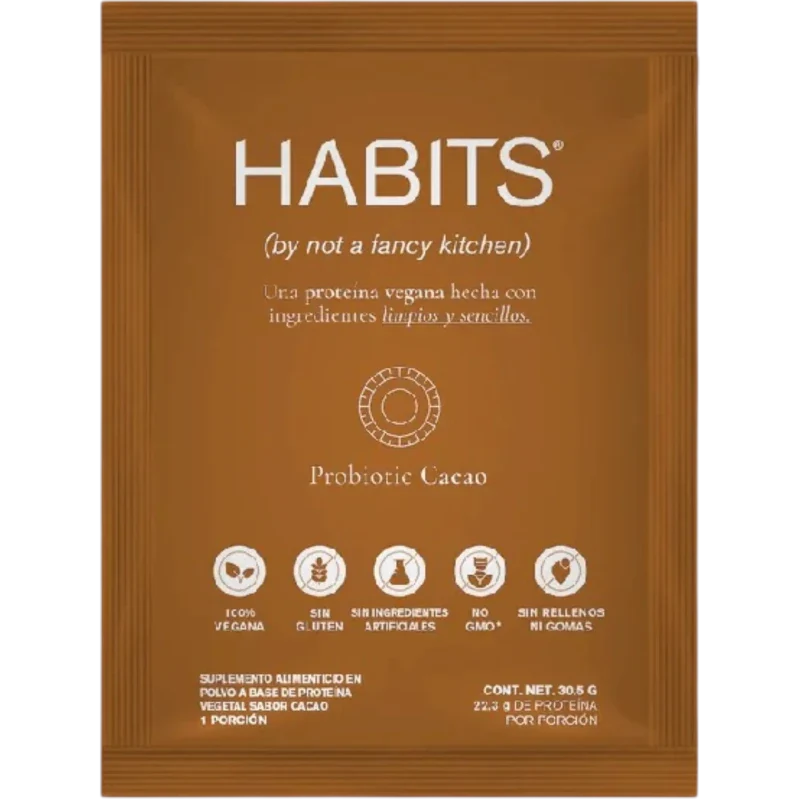 HABITS Proteína Habits, Caja de Proteína Probiótica 16 Sobres de 30.5 g (Cacao)