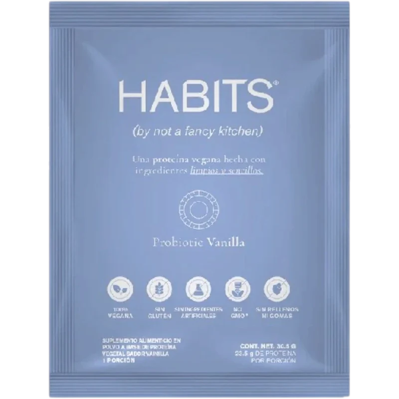 HABITS Proteína Habits, Caja de Proteína Probiótica 16 Sobres de 30.5 g (Vainilla)