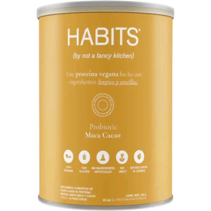 HABITS Proteína Habits, Proteína Probiótica 488 g 16 Porciones (Maca Cacao)