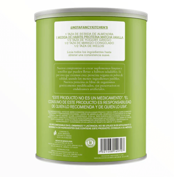 HABITS Suplementos Habits, Proteína Probiótica 488 g 16 Porciones (Matcha Vainilla)