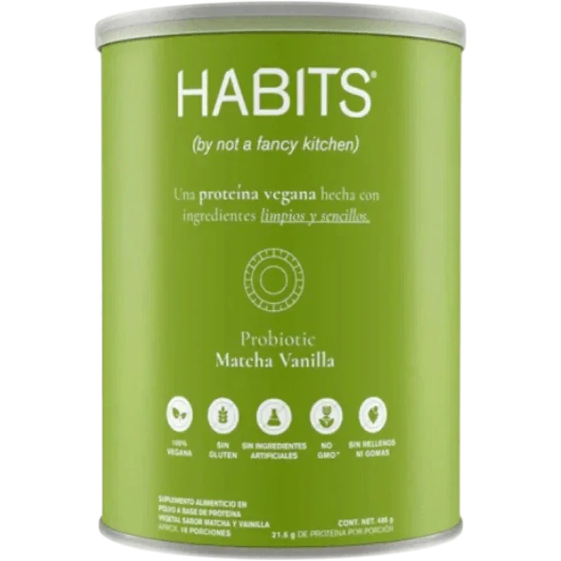 HABITS Proteína Habits, Proteína Probiótica 488 g 16 Porciones (Matcha Vainilla)