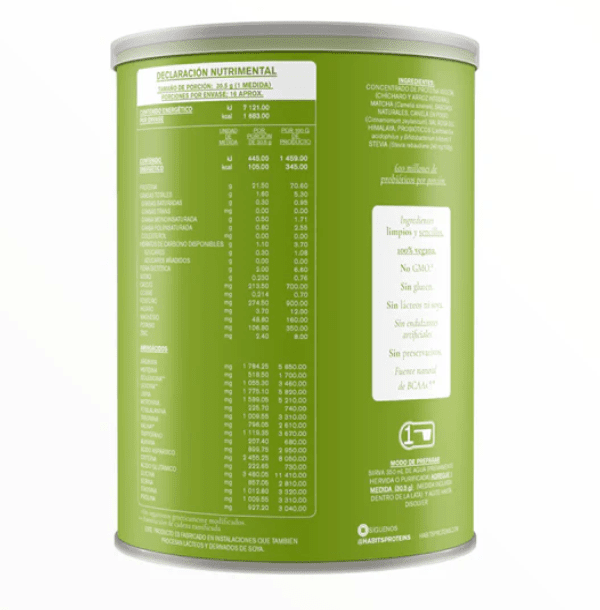 HABITS Suplementos Habits, Proteína Probiótica 488 g 16 Porciones (Matcha Vainilla)