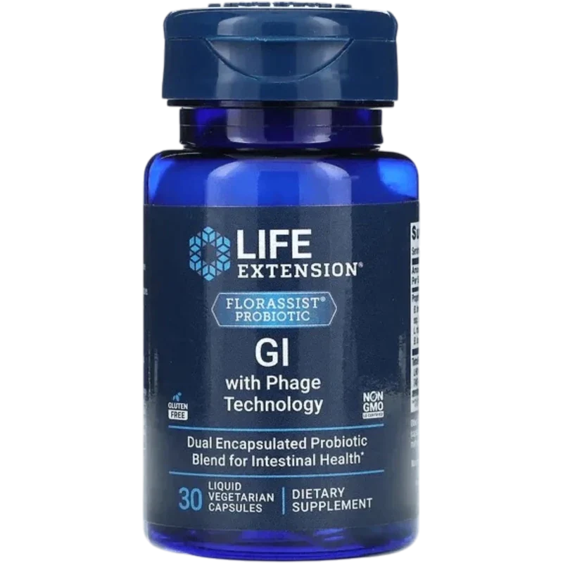 LIFE EXTENSION Probiótico Life Extension, Florassist® GI con Tecnología de Fagos (30 cápsulas líquidas)
