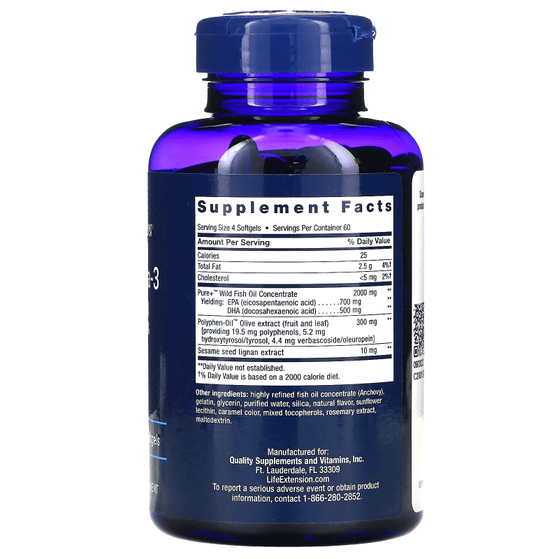 LIFE EXTENSION Suplementos Life Extension, Súper Omega-3 con Aceite de Pescado EPA/DHA, Lignanos de Sésamo y Extracto de Oliva (240 softgels)