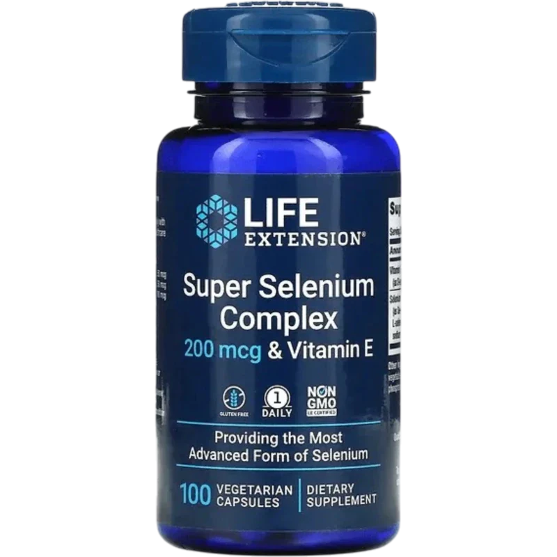LIFE EXTENSION Vitamina Life Extension, Súper Selenio y Vitamina E 200 mcg (100 cápsulas)