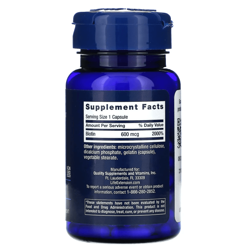 LIFE EXTENSION SUPLEMENTO Life Extension, Biotina 600 mcg (100 cápsulas)
