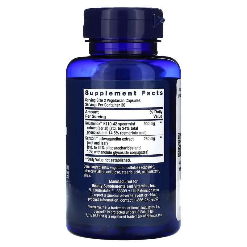 LIFE EXTENSION Suplementos Life Extension, Ashwagandha Plus Calma y Concentración (60 cápsulas)