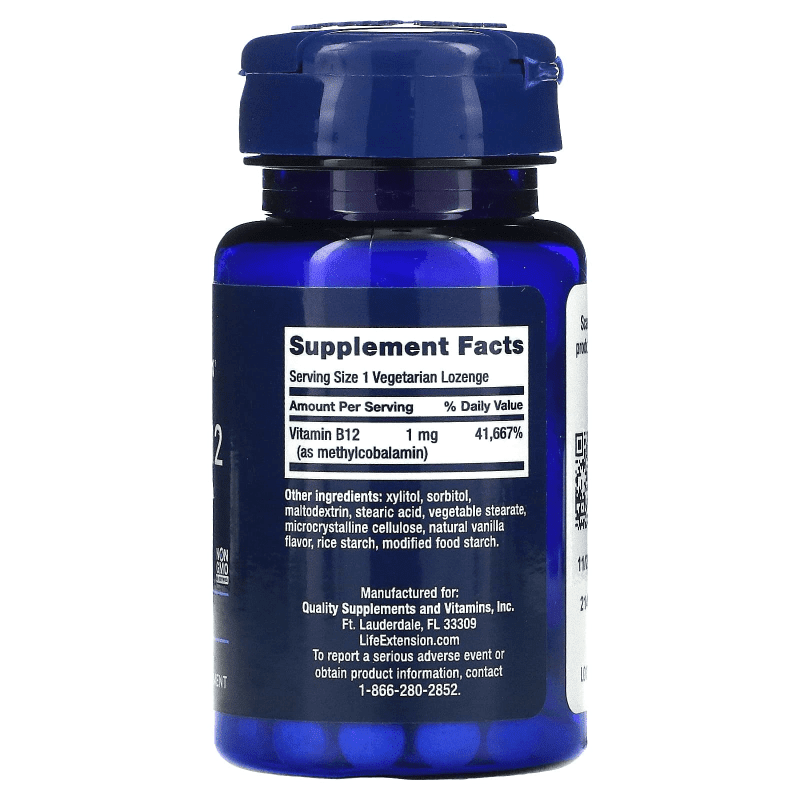 LIFE EXTENSION SUPLEMENTOS Life Extension, Vitamina B-12 Metilcobalamina 1 mg (60 tabletas)
