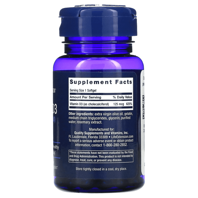 LIFE EXTENSION Vitaminas y complementos Life Extension, Vitamina D-3 5,000 UI (60 softgels)