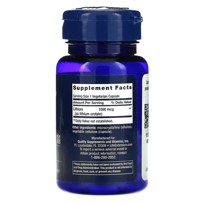 LIFE EXTENSION Vitaminas y complementos Life Extension, Litio 1,000 mcg (100 cápsulas)