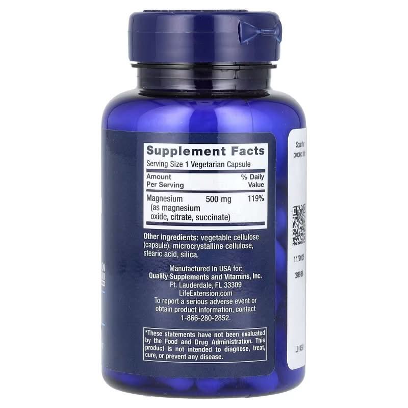 LIFE EXTENSION Vitaminas y complementos Life Extension, Magnesio 500 mg (100 cápsulas)