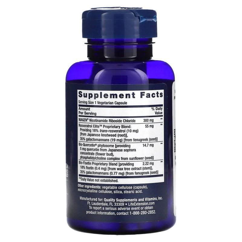 LIFE EXTENSION Vitaminas y complementos Life Extension, NAD+ Regenerador Celular y Resveratrol Elite 300 mg (30 cápsulas)