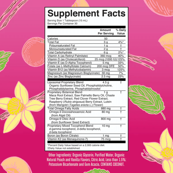 MARY RUTH'S Suplementos Mary Ruth's, Multivitamínico Liposomal para Mujer Mayores de 40 Años Sabor Vainilla Melocotón (15.22 fl oz/450 ml)