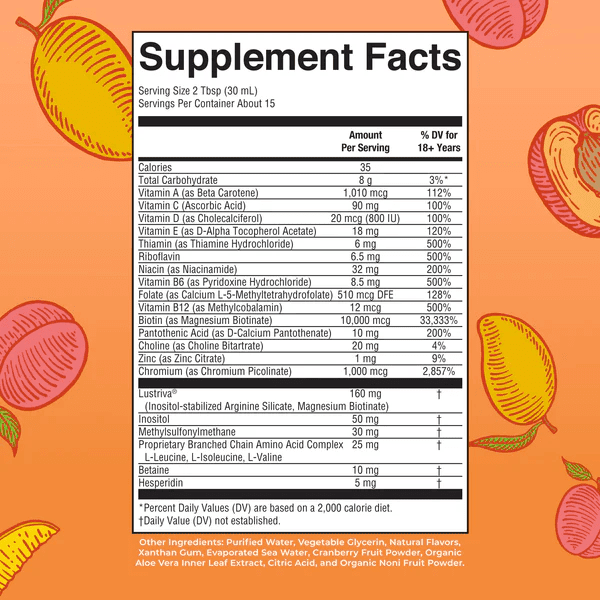 MARY RUTH'S Suplementos Multivitaminico Matutino + Crecimiento del Cabello Sabor Durazno-Mango, Liquido 450 ml (15.22 fl oz), Mary Ruth´s