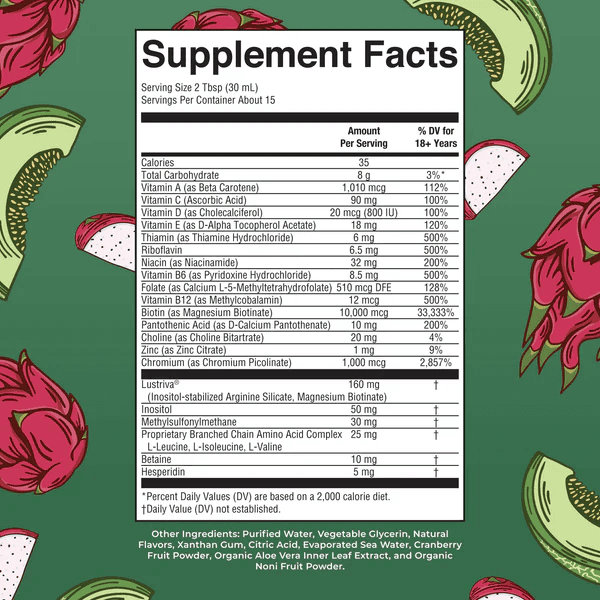 MARY RUTH'S Suplementos Multivitaminico Matutino + Crecimiento del Cabello Sabor Pitaya-Melon, Liquido 450 ml (15.22 fl oz), Mary Ruth's