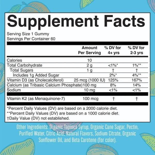 MARY RUTH'S SUPLEMENTOS Mary Ruth's, Calcio K-2 y Vitamina D-3 (60 gomitas)