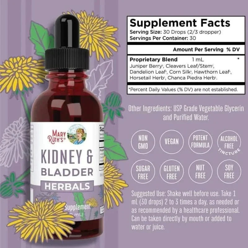 MARY RUTH'S SUPLEMENTO Mary Ruth's, Gotas Herbales Orgánicas para Riñón y Vejiga (1 fl oz/30 ml)