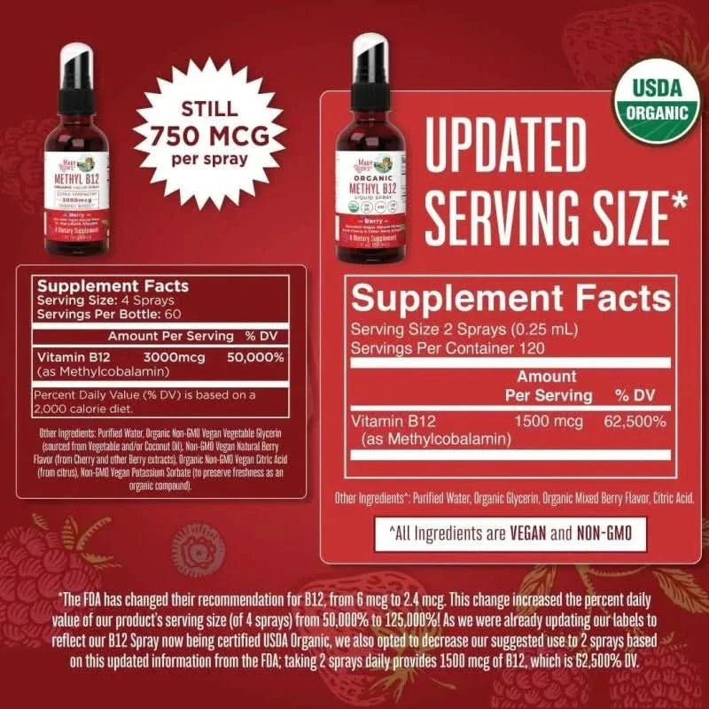 MARY RUTH'S SUPLEMENTO Mary Ruth's, Vitamina B-12 Metilo Spray Orgánico (1 fl oz/30 ml)