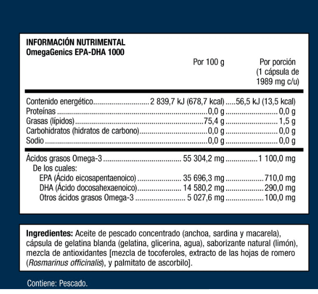 METAGENICS Suplementos Metagenics, OmegaGenics EPA-DHA 1,000 Sabor Limón (60 cápsulas)