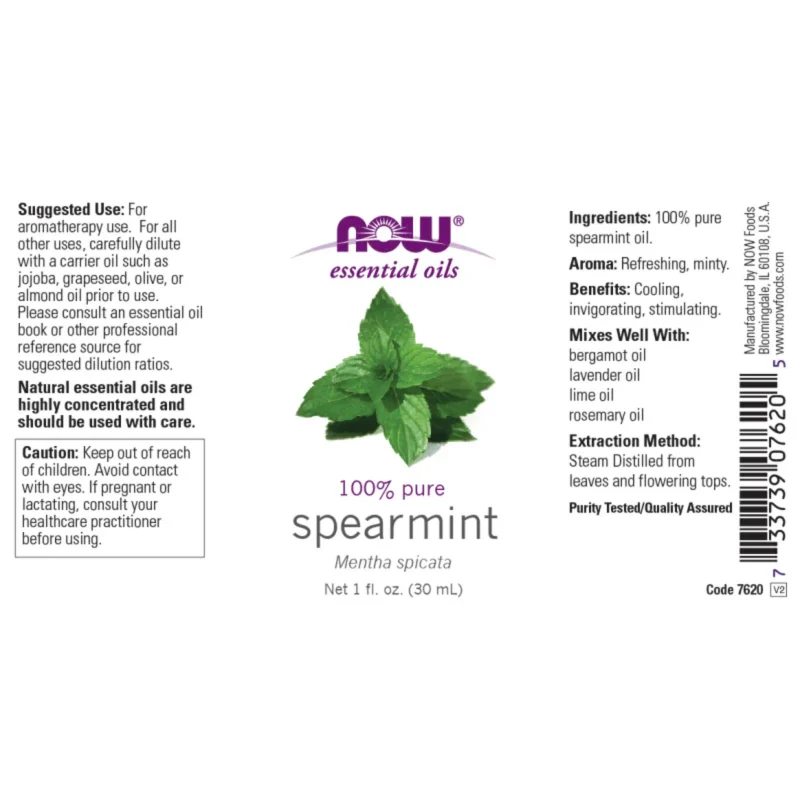 NOW Aceites Esenciales Now Foods, Aceite Esencial de Menta Verde (1 fl oz/30 ml)