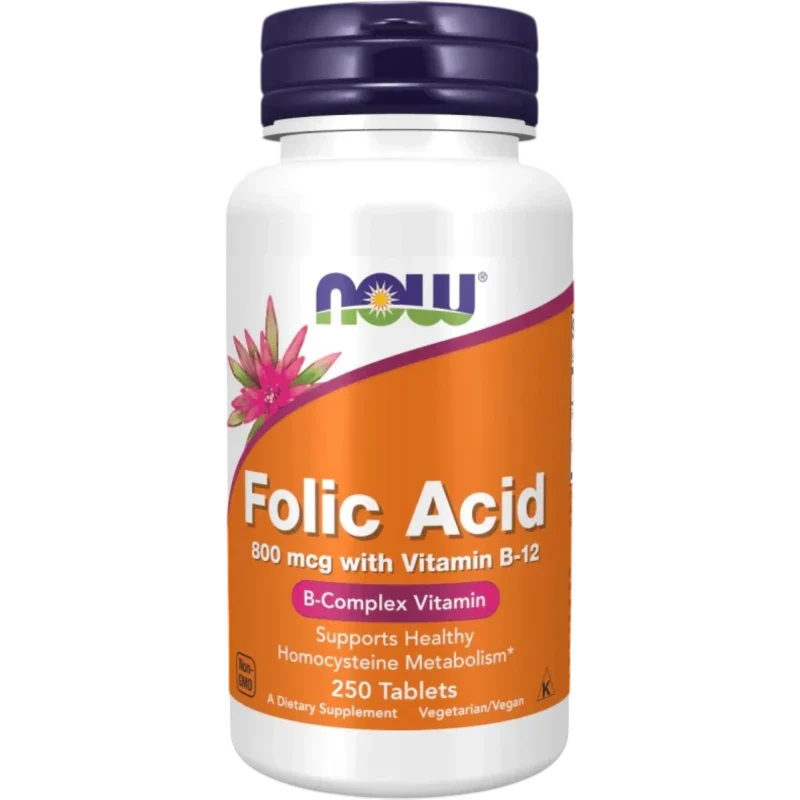 NOW Vitamina Now Foods, Ácido Fólico con Vitamina B-12 800 mcg (250 tabletas)