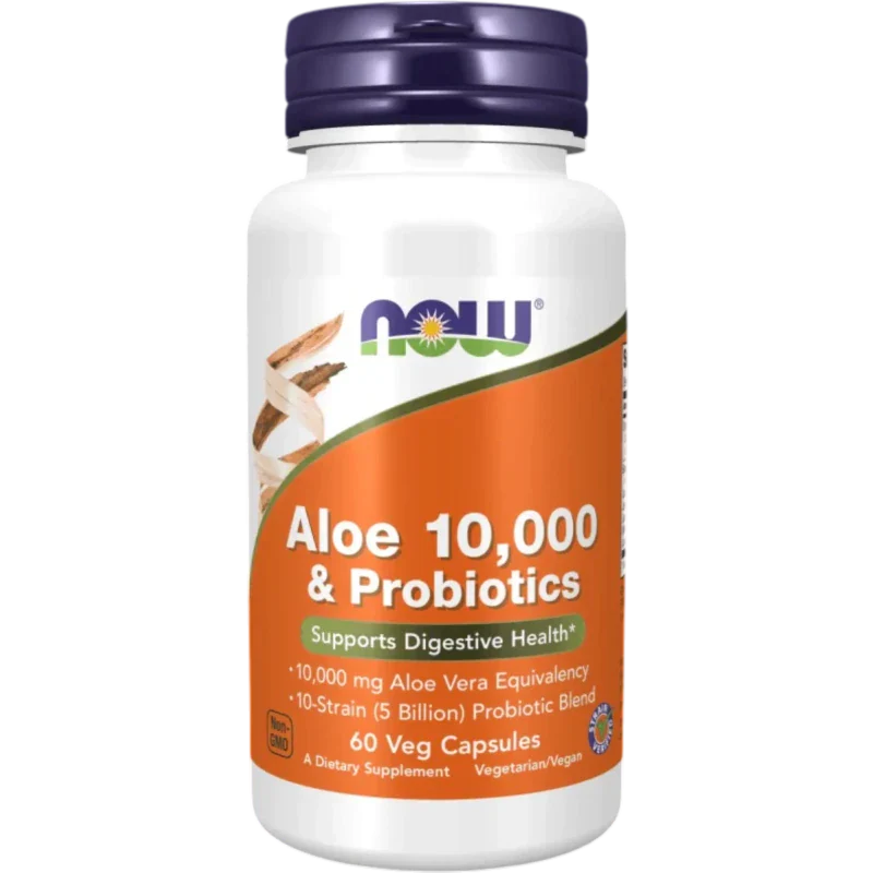 NOW Suplementos Now Foods, Aloe Vera 10,000 mg y Probióticos (60 cápsulas)