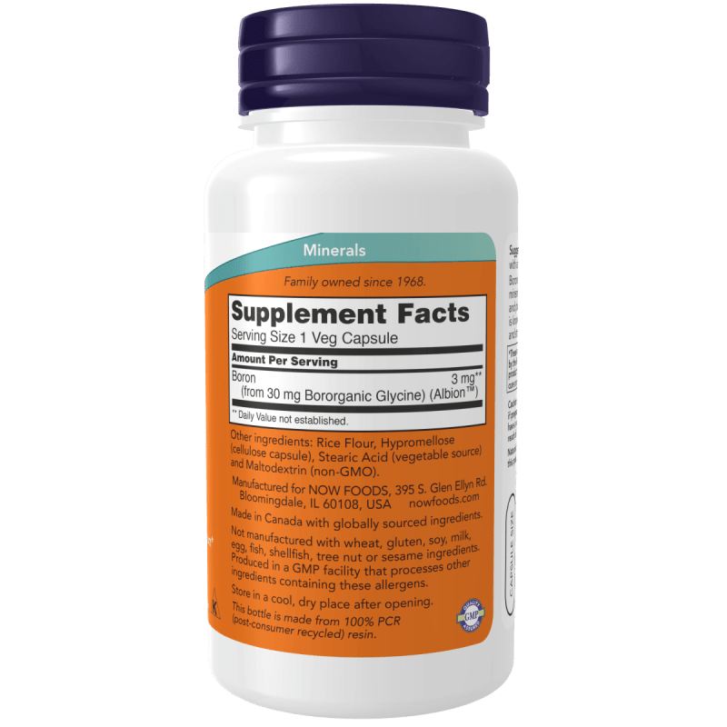NOW SUPLEMENTOS Now Foods, Boro 3 mg (100 cápsulas)