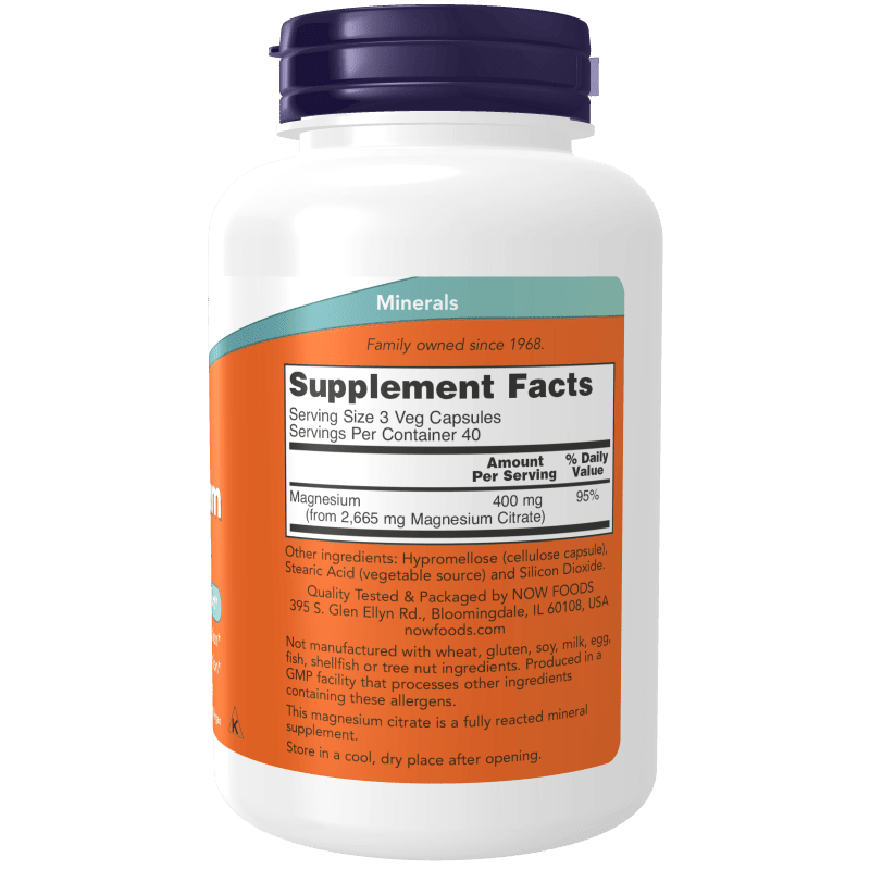 NOW SUPLEMENTOS Now Foods, Citrato de Magnesio 400 mg (120 cápsulas)