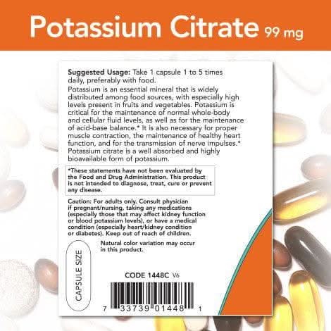 NOW SUPLEMENTOS Now Foods, Citrato de Potasio 99 mg (180 cápsulas)
