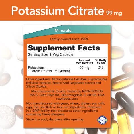 NOW SUPLEMENTOS Now Foods, Citrato de Potasio 99 mg (180 cápsulas)