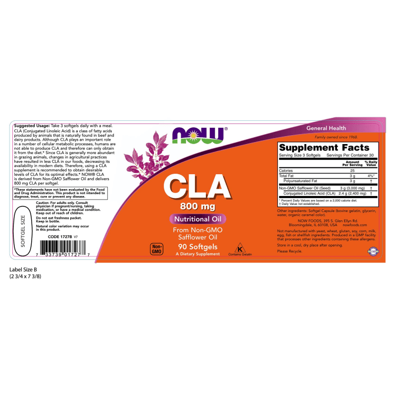NOW Nutrición Deportiva Now Foods, CLA 800 mg (90 softgels)