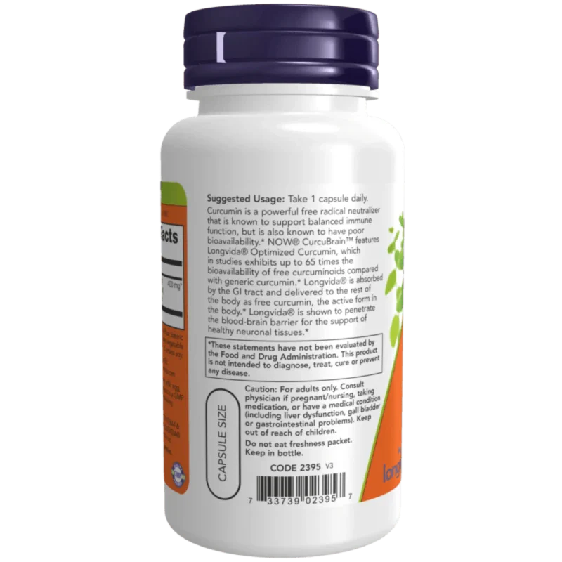 NOW Suplementos Now Foods, Curcubrain™ Cerebro 400 mg (50 cápsulas)