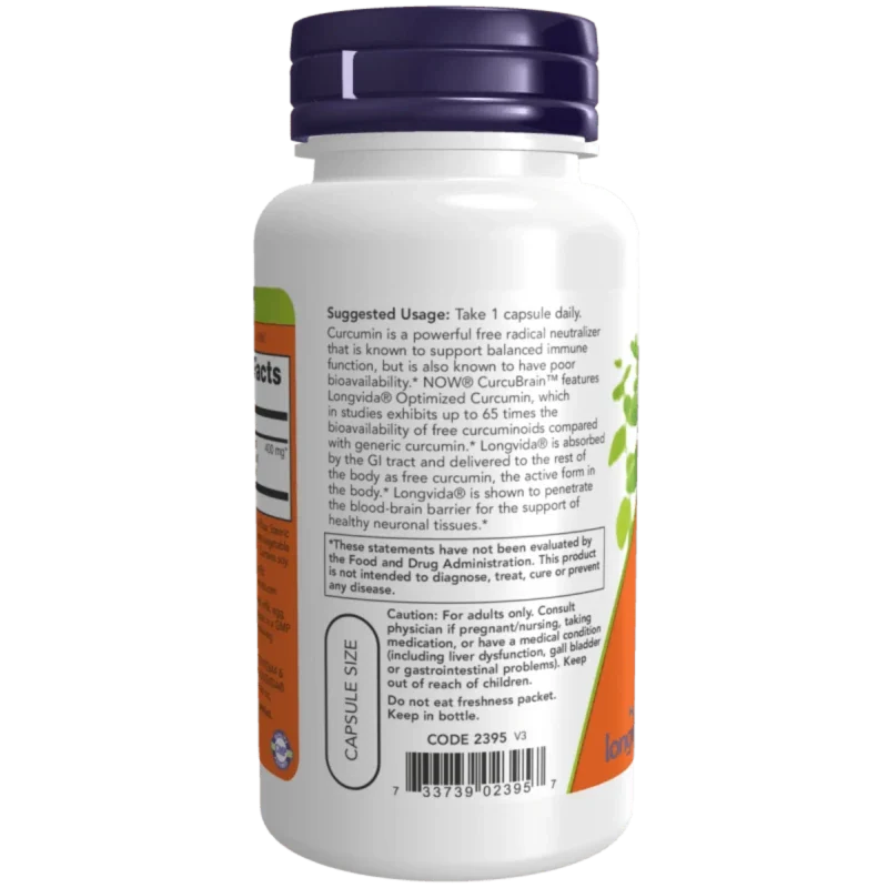 NOW Suplementos Now Foods, Curcubrain™ Cerebro 400 mg (50 cápsulas)