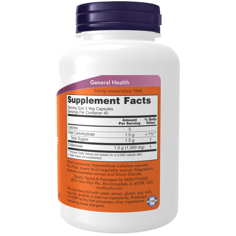 NOW SUPLEMENTOS Now Foods, D-Manosa 500 mg (120 cápsulas)