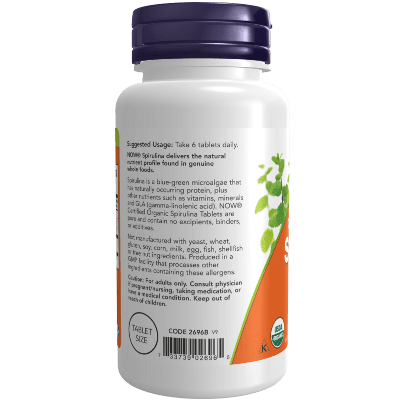 NOW SUPLEMENTOS Now Foods, Espirulina Orgánica Certificada 500 mg (100 tabletas)