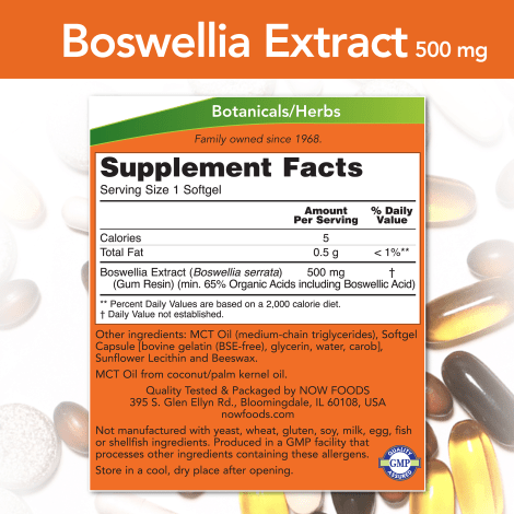 NOW SUPLEMENTOS Now Foods, Extracto de Boswellia 500 mg (90 softgels)