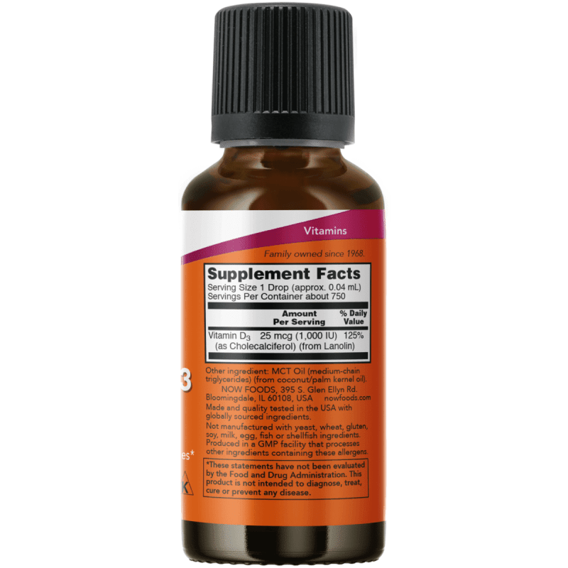 NOW SUPLEMENTOS Now Foods, Extracto de Vitamina D-3 1,000 UI (1 fl oz/30 ml)