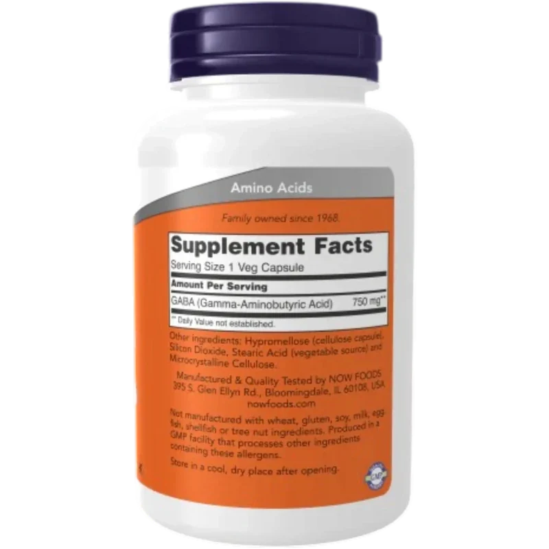 NOW Suplementos Now Foods, GABA 750 mg (100 cápsulas)