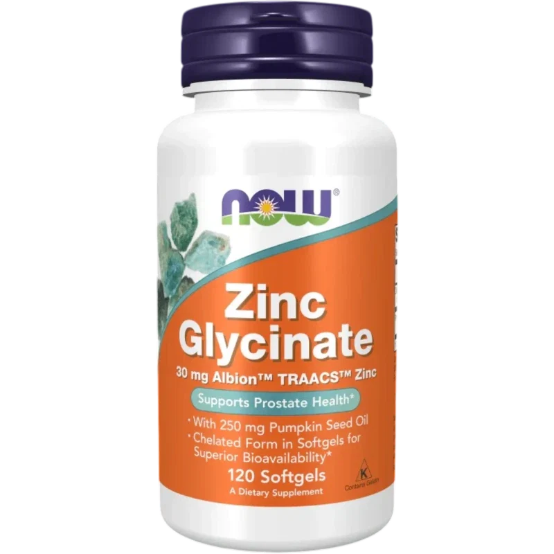 NOW Mineral Now Foods, Glicinato de Zinc 30 mg (120 softgels)