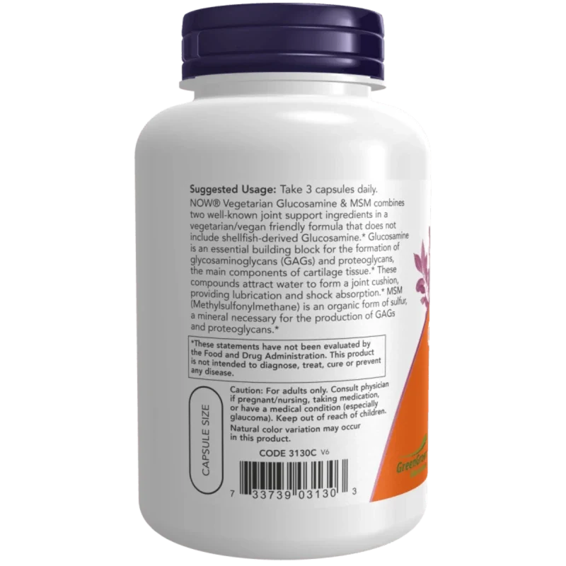 NOW Suplementos Now Foods, Glucosamina Vegetariana y MSM (120 cápsulas)