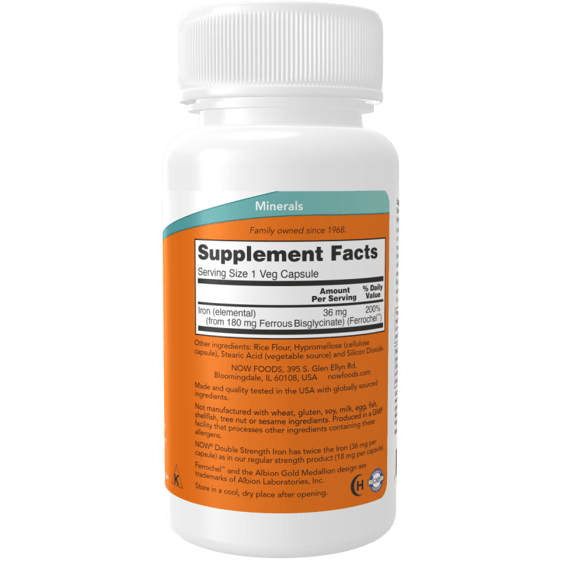 NOW SUPLEMENTOS Now Foods, Hierro Doble Concentración 36 mg (90 cápsulas)