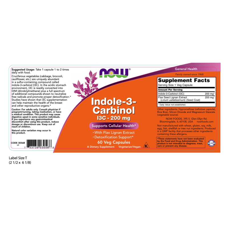 NOW SUPLEMENTOS Now Foods, Indol-3-Carbonil I3C 200 mg (60 cápsulas)