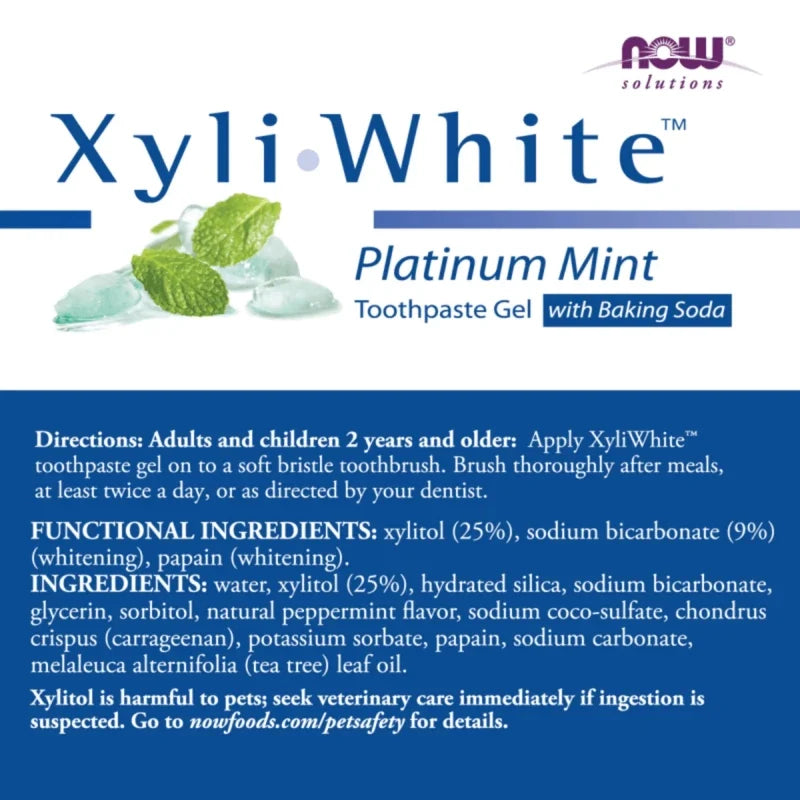 NOW Cuidado Personal Now Foods, Pasta Dental Xyliwhite Platinum Mint con Bicarbonato de Sodio (6 oz/181 g)