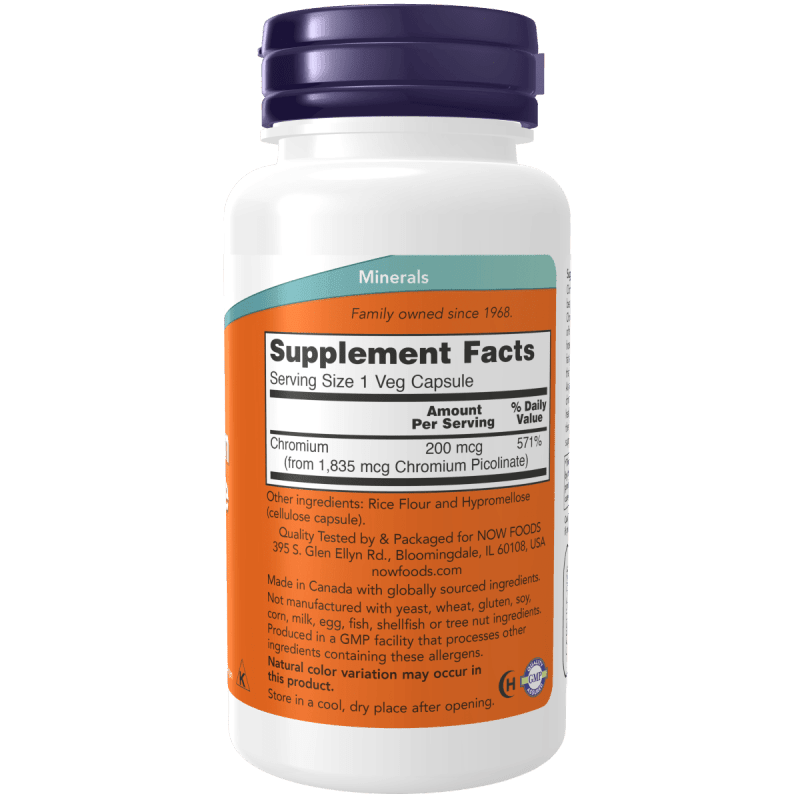 NOW SUPLEMENTOS Now Foods, Picolinato de Cromo 200 mcg (100 cápsulas)
