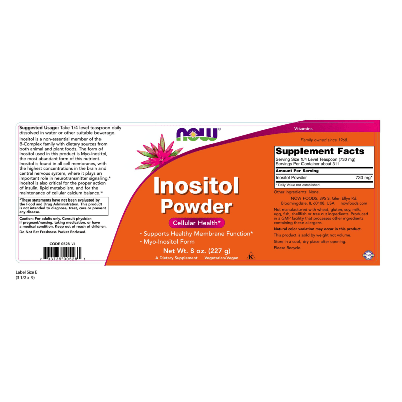 NOW SUPLEMENTOS Now Foods, Polvo de Myo Inositol 227 g (311 porciones)