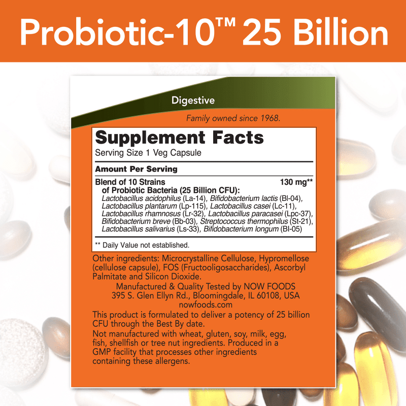 NOW SUPLEMENTOS Now Foods, Probiótico-10™ 25 Billones (30 cápsulas)