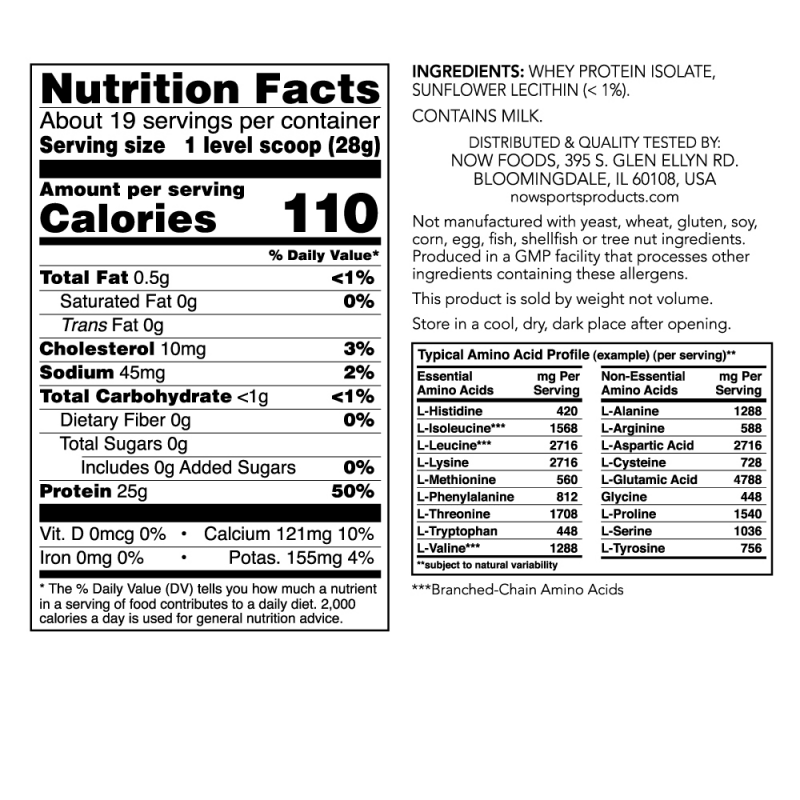 NOW Nutrición Deportiva Now Foods, Proteína Aislada de Suero 545 g sin Sabor (19 porciones)